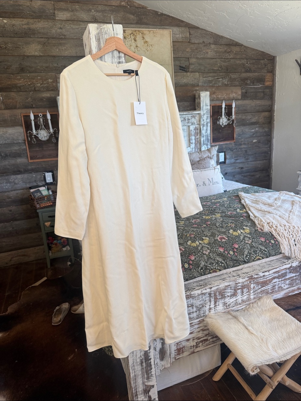 Theory Cream Long Sleeve A-Line Midi Dress